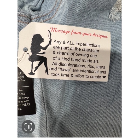 NWT heavily distressed denim jacket w/ Chanel Gray/Black scarf print in S/M - Picture 4 of 5